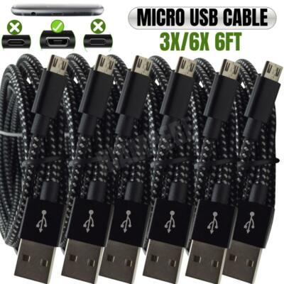 3/6X Bulk Lot Micro USB Cable 6Ft Fast Charger Samsung S7 S6 Android LG Charging