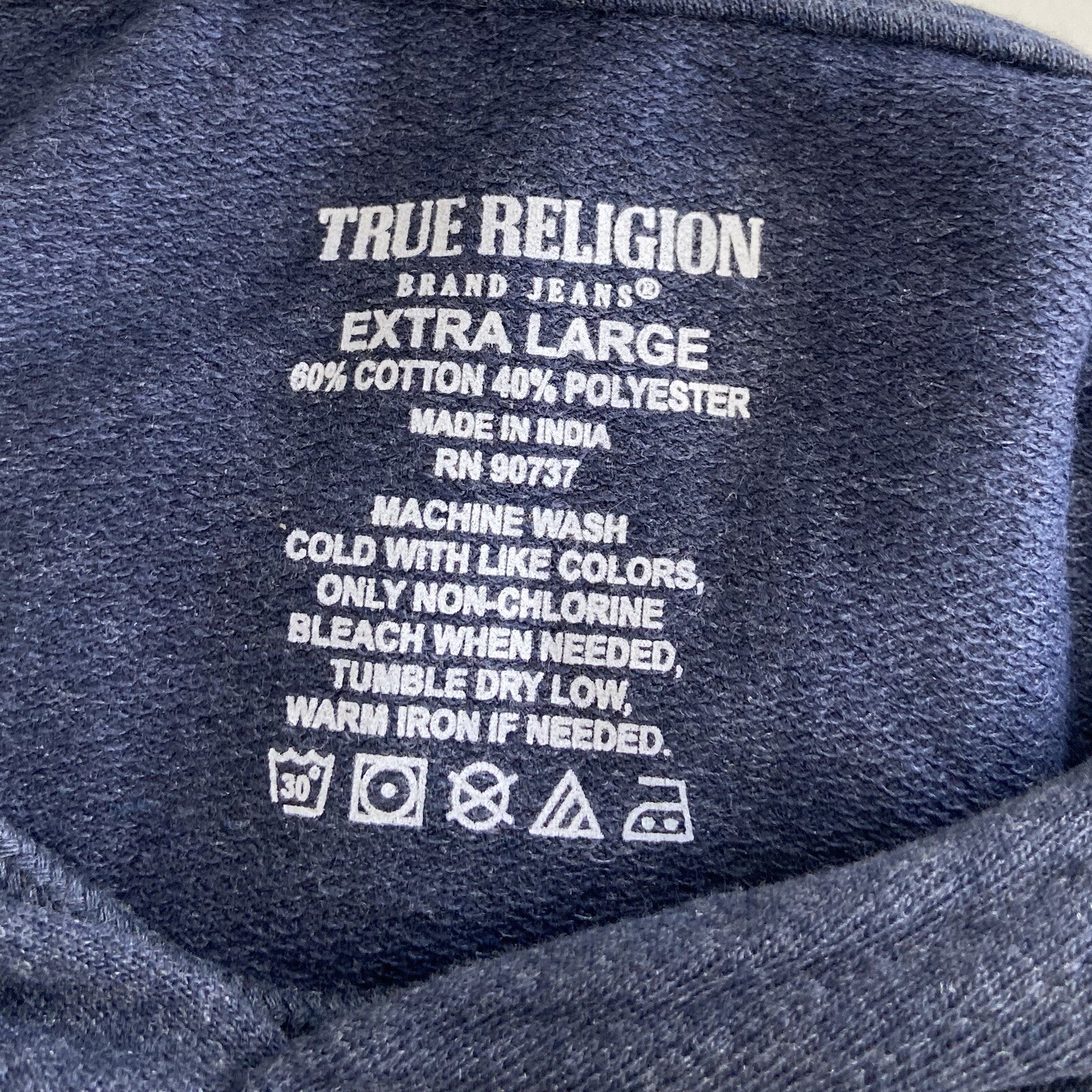 True Religion Hoodie Men’s XL Blue Logo Long Sleeve Original Jean Brand image 7