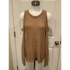 Michael Kors Light Brown Cable Knit Sweater W/ Cold Open Shoulders, Size Medium