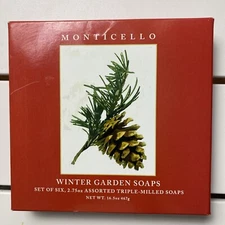 NIB Monticello Winter Gardens Set Of 6 Milled Soaps Assorted Triple-Milled Soap