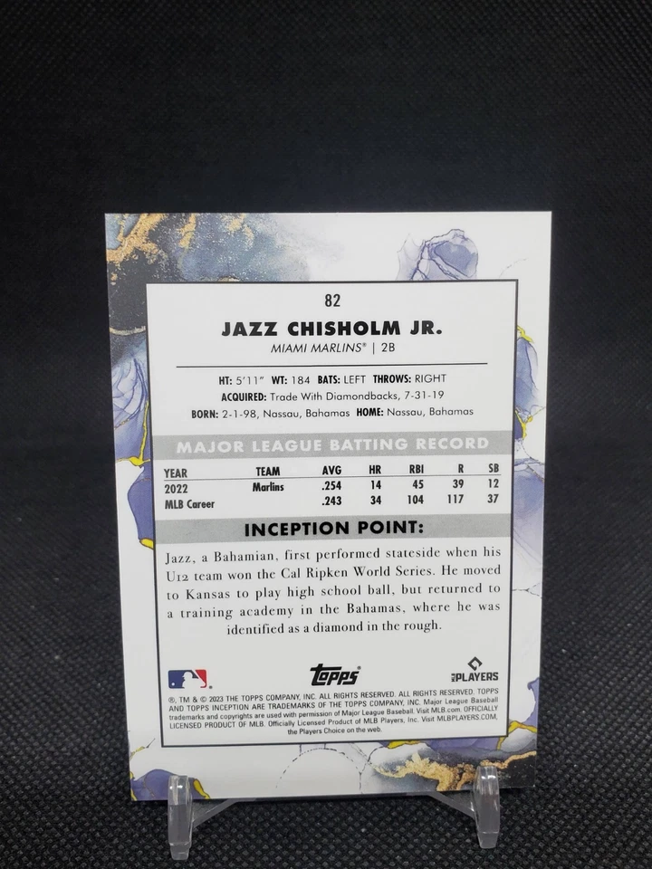 2023 Topps Inception Baseball Jazz Chisholm JR. 82 Miami Marlins  - Image 2 of 2