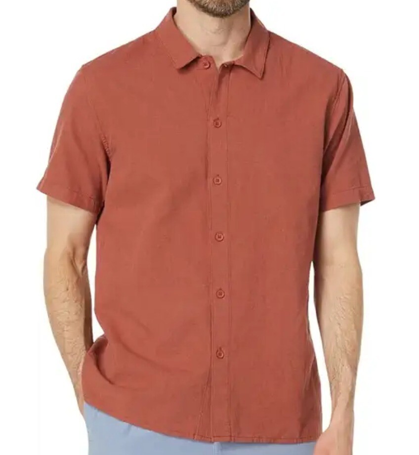 Rhythm Classic Linen S/Sleeve Shirt, Baked Clay / S