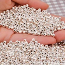 100Pcs Genuine 925 Sterling Silver Round Ball Beads for Jewelry Making Findings-