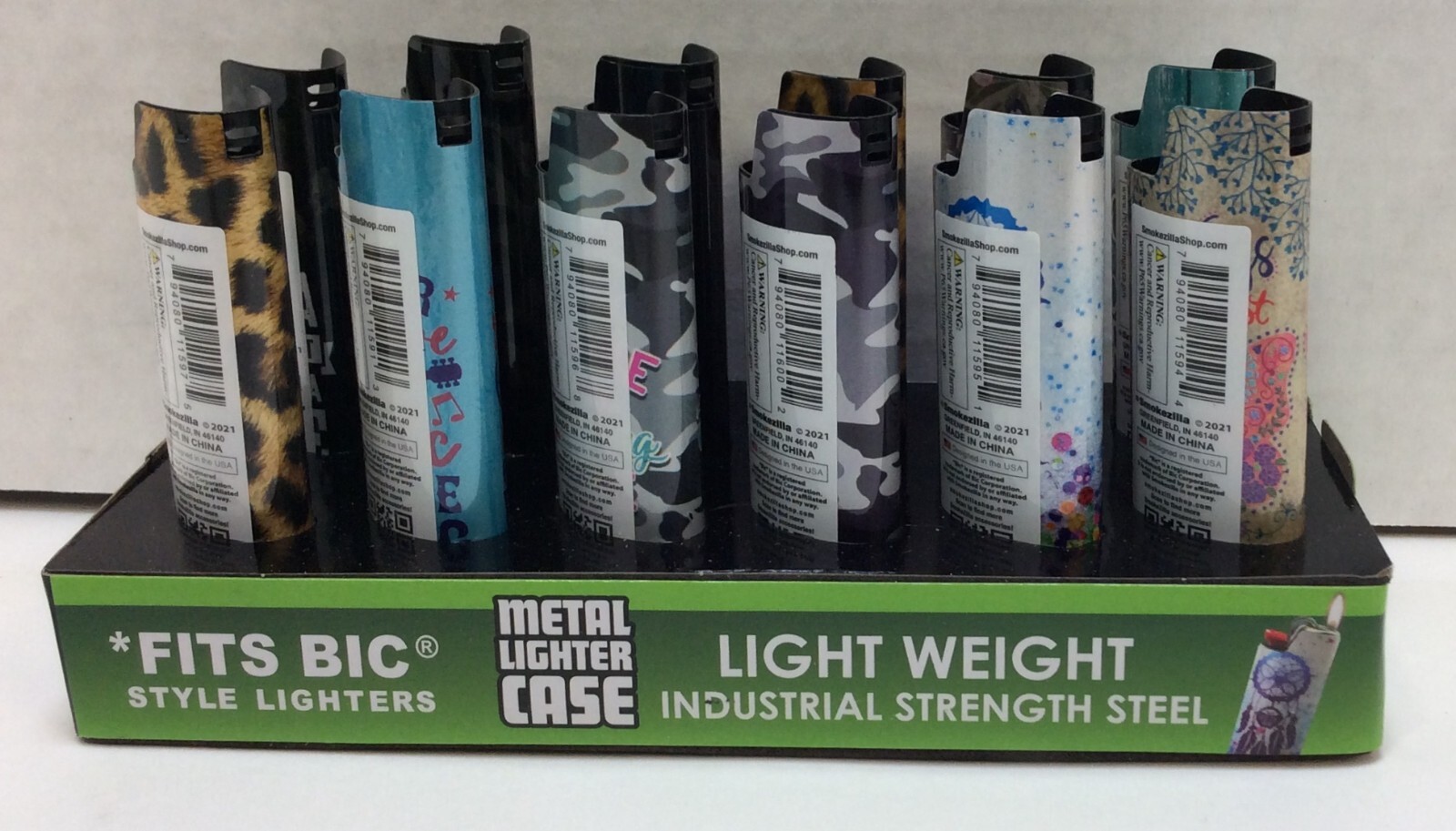 Smoke Zilla Metal Lighter Case, 12 Lighter Cases, Various Designs, Ships Free