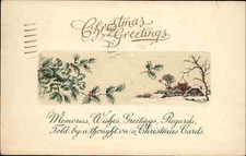 Christmas Home in Winter Barren Tree & Holly Berries Winsch c1910 Postcard
