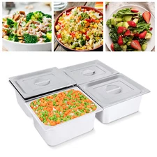 4 Pack 6"Deep 1/2 Size Steam Table Pans with Lids Hotel Food Pan Stainless Steel