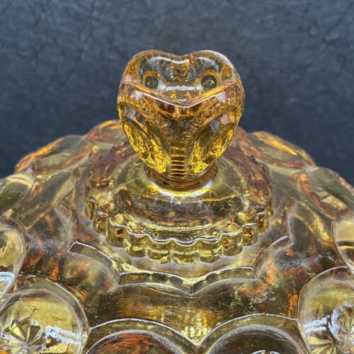 Moon and Star LE Smith 10" Pedestal Compote Amber Glass Candy Dish Vintage - Picture 4 of 14
