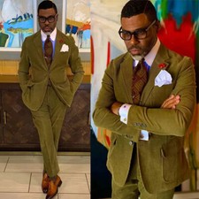 Green Corduroy Men's Suit 2 Pieces Formal Wedding Groom Blazers Business Jacket