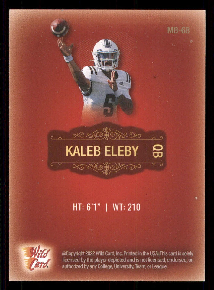 2022 Wild Card Matte Chase Red #MB68 Kaleb Eleby - Image 2 of 2