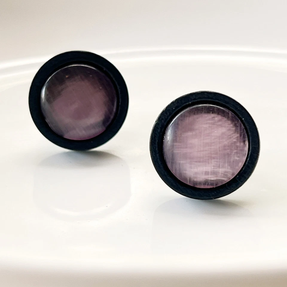 Pendientes Tachuelas Vidrio Morado Madera Negra Natural, Pendientes Acero Inoxidable, Boho E Foto 4 de 4