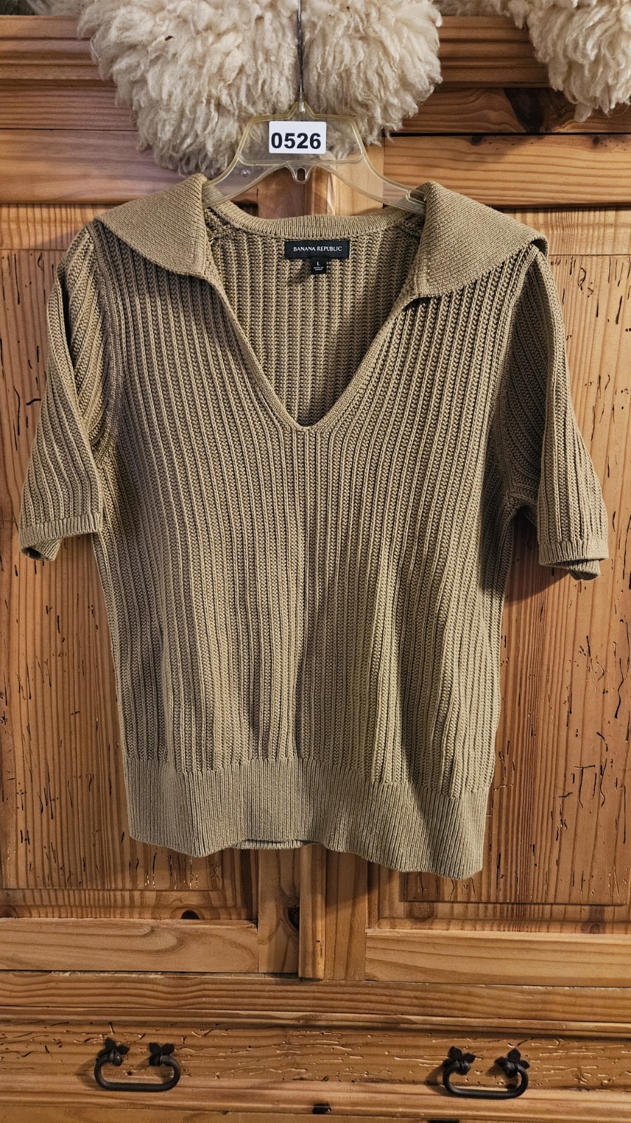 Womens Banana Republic Size Large Brown Sailor Collar Short Sleeve Sweater