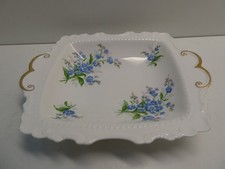 VINTAGE ROYAL ALBERT BONE CHINA POTTERY BLUE FLORAL GILT HANDLE PLATE DISH