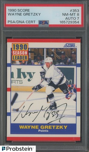 Wayne Gretzky HOF Signed 1990 Score Hockey #353 PSA 8 PSA/DNA AUTO 7