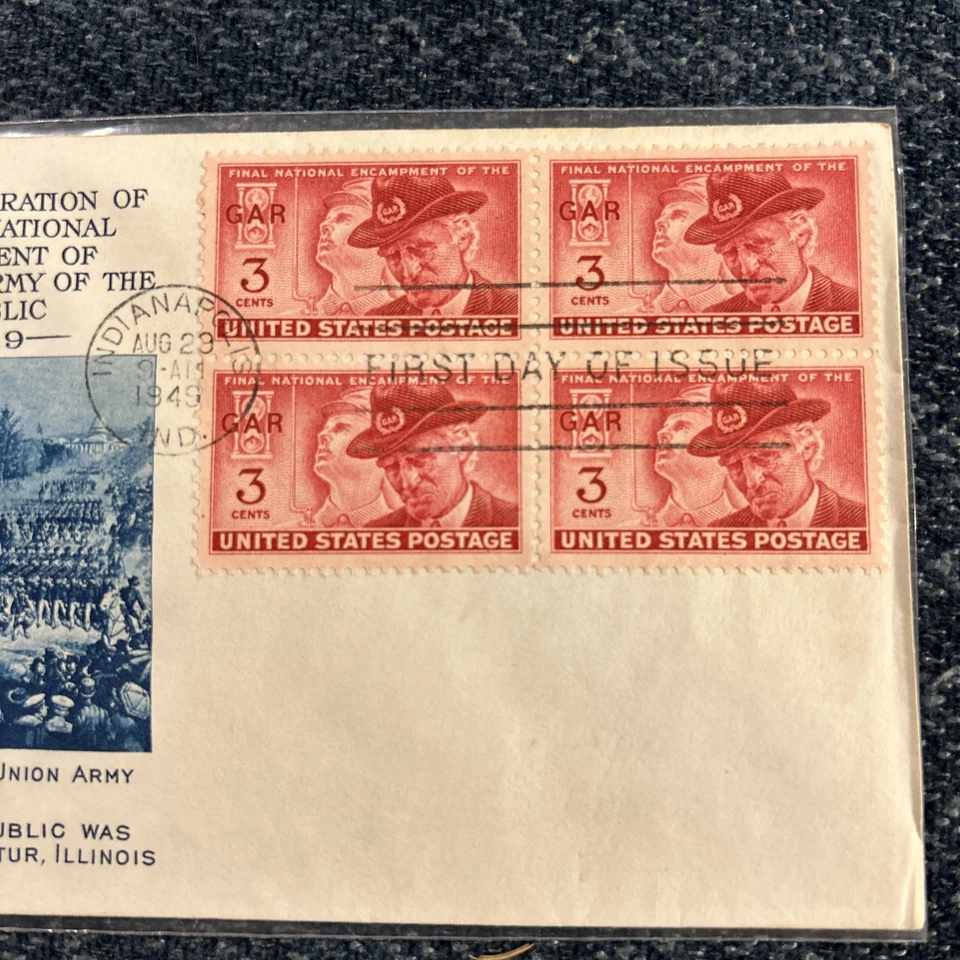US FDC # 985 3c Fulton Plate Block S.Cancel 1949 - Image 2 of 3