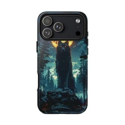 Phone Ink - Case for iPhone/Galaxy/Pixel - King Black Wolf Full Moon Forest