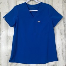 FIGS Technical Collection Scrub Uniform Top Women's Size S Blue w Front Pocket