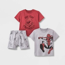 New Toddler Boys' 3pc Marvel Spiderman Top  Bottom Set Bundle - Grey/Red 3T