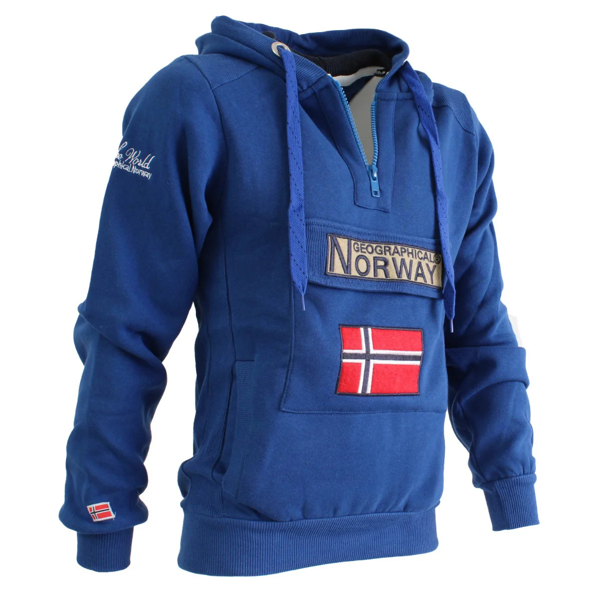 Geographical Norway Gymclass Heren - Hoodie voor Mannen Kangaroo Pocket Zip UK - Sweatshirt Logo Pullover Hoody Warm Lange Mouw - Truien Heren Lente Zomer Herfst Winter, Kaki, XL