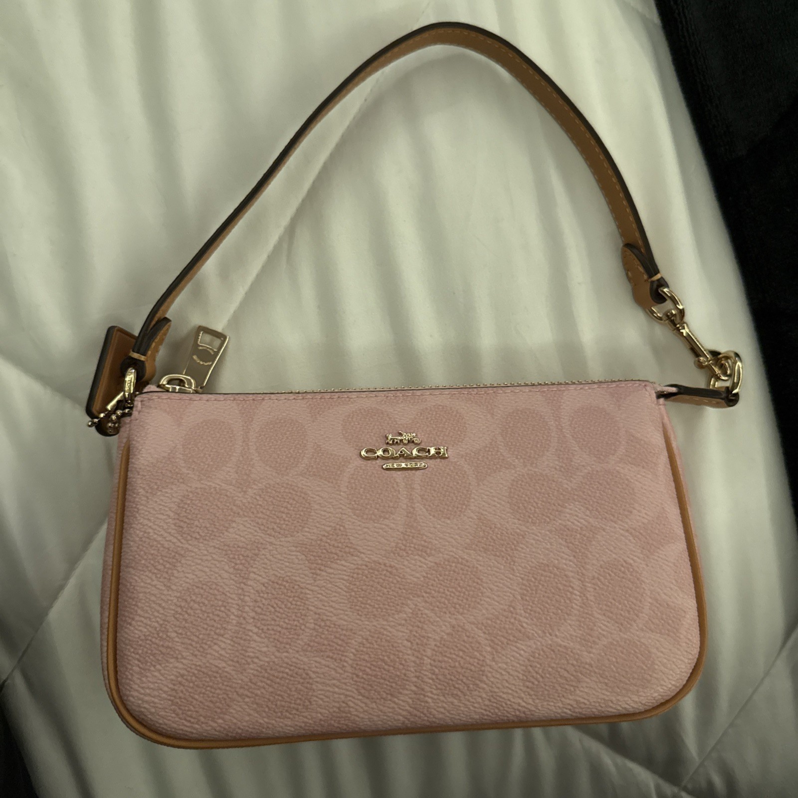 Coach Nolita 19 In Signature Canvas Gold/Powder Pink CDW31 NWT