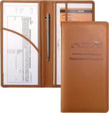 Car Registration and Insurance Holder, Car Document Holder with Mag Color: Tan