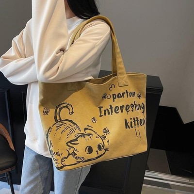 Canvas Totes Große Kapazität Lagerung Handtasche Frauen Tote Anime KatzeSchulter