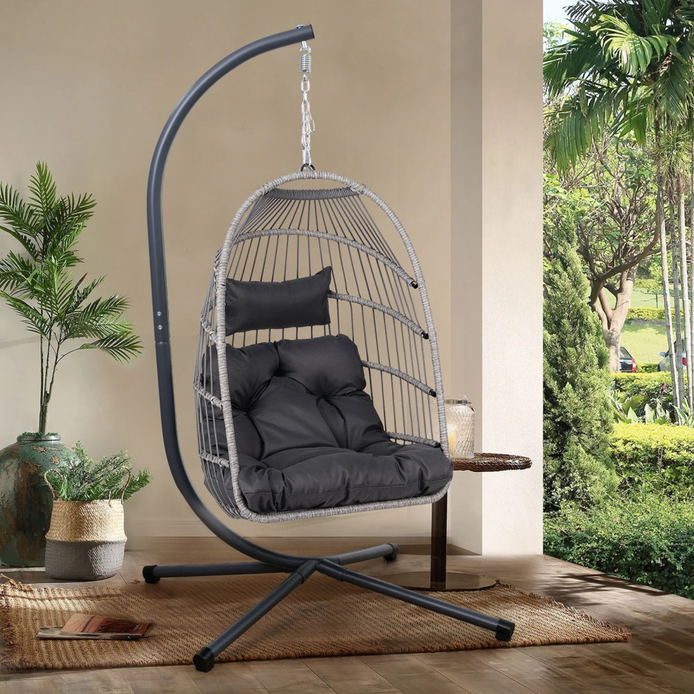 With Stand, Patio Wicker Swing Egg Chair 350lbs