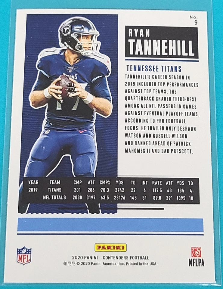 2020 Panini Contenders #9 Ryan Tannehill Tennessee Titans Football Card J6 - Image 2 of 2