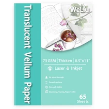 WeLiu Vellum Paper 8.5 x 11 Translucent Printable 65 Sheets for Tracing 50LBS...