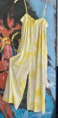 Stark Cotton Gauze Jumpsuit Yellow And White Jumper Size Small 