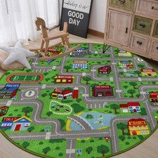 Capslpad Green Car Road Play Mat 6.6'x6.6' for Kids Toddler
