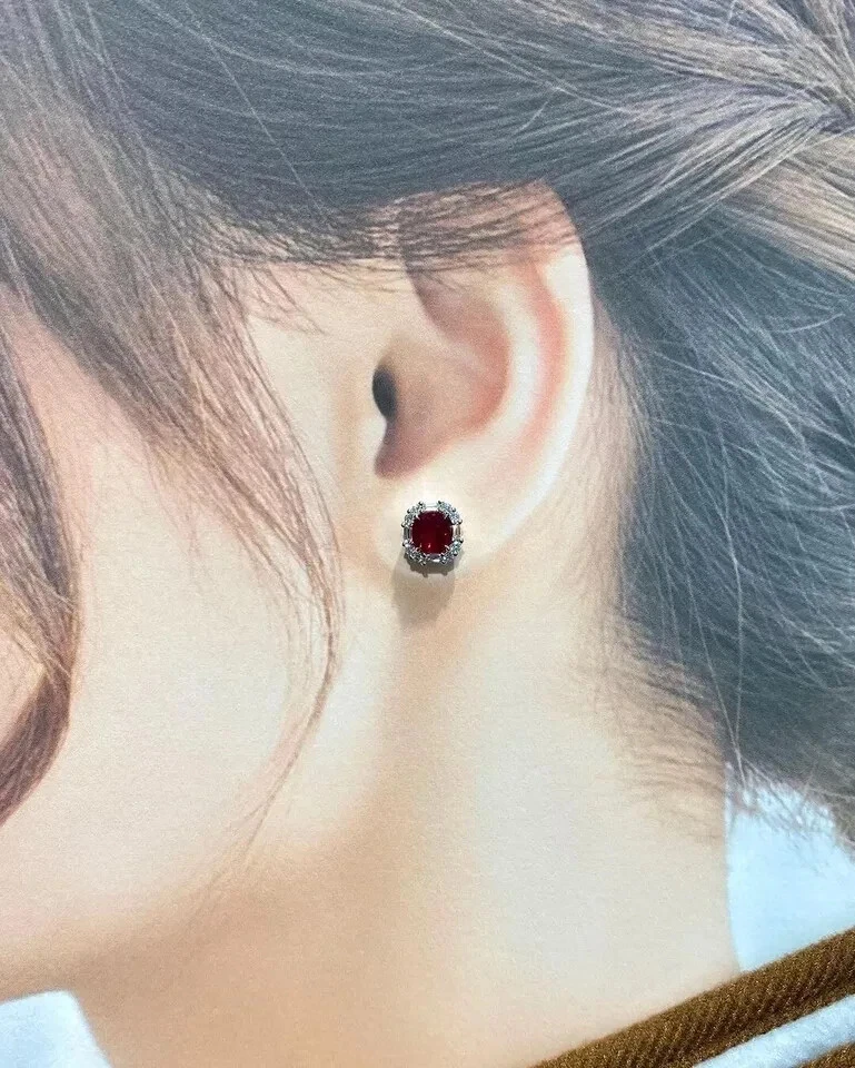 2.51 Ct Cushion Cut Natural Ruby Diamond Lovely Earring Stud 14K Real White Gold - Image 4 of 4