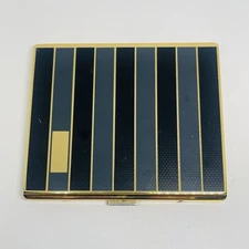 Vintage Colibri Navy Blue Stripe Lacquer Gold Tone Chic Cigarette Case Signed