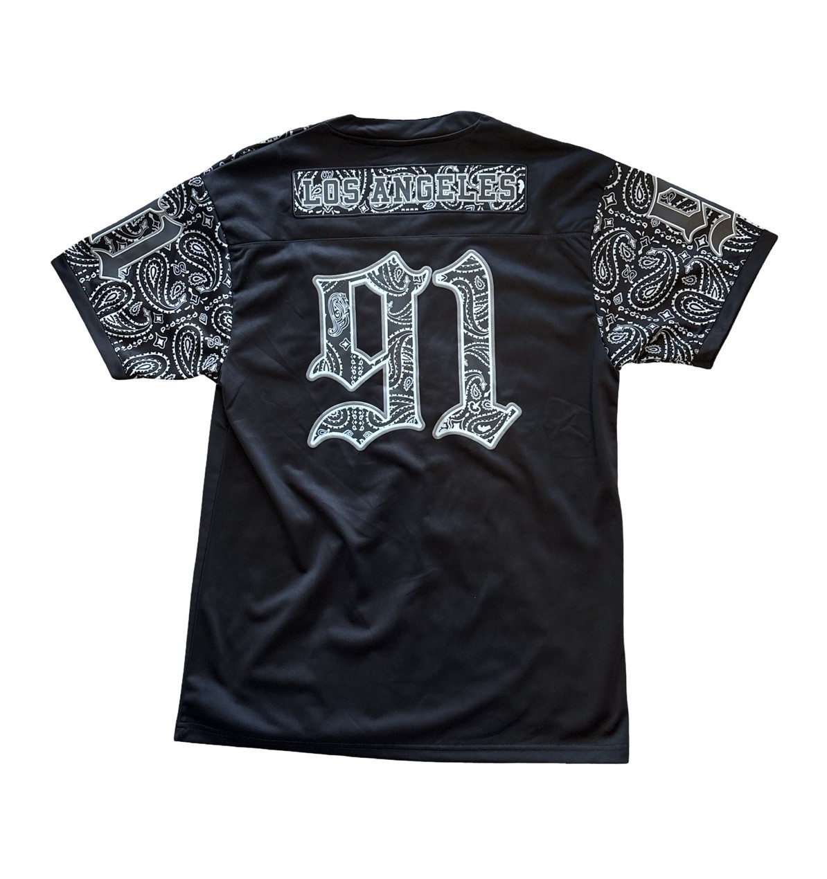 FILA Maglia calcio Death Row Records Los Angeles #91 nera paisley uomo grande nuova