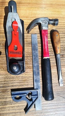 Vtg Tool Set Companion Plane Orange Tool Co Square Plumb Hammer Irwin ScrewDrive