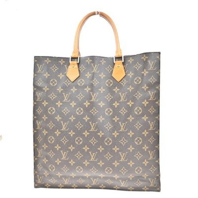LOUIS VUITTON Logo Sac Plat Hand Tote Bag Monogram Leather Brown M51140 30MA334
