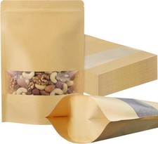 100 Pcs Kraft Bags with Window Stand Up 8 X 12 Inch Pouches  Resealable Heat