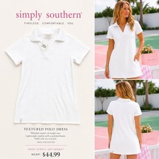 Simply Southern Ivory Textured Knit Polo Dress Geometric Hexagon V-Neck Medium