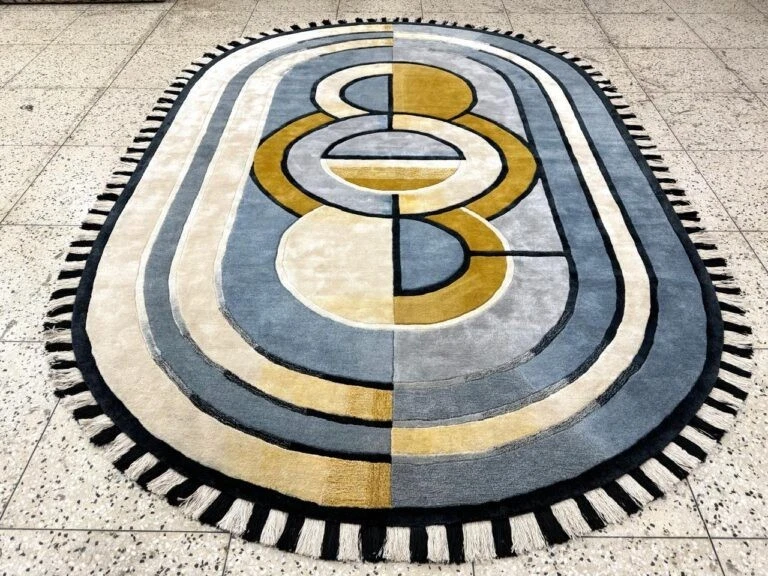 Oval Geometric Wool Rug 5x7 ft - Modern Hand Tufted Designer Custom Carpet - Image 2 of 4