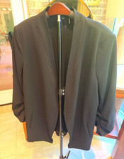 DKNY Womens Black Knit Stretch Open Front Long Blazer Jacket Pockets M