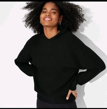Women's Oversized Ribbed Hooded Pullover Sweater - Wild Fable Black S