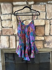 VTG 80s California Dynasty Satin Chemise Slipdress Nightgown Colorful Size S USA