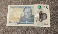 Bank of England -5 Pounds AA01 prefix 2015-polymer near-UNC