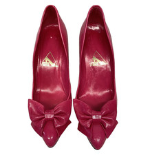 VTG 1980s Amour Hot Pink Bow New Wave Leather Pointed Toe Pumps Women s US 8 M