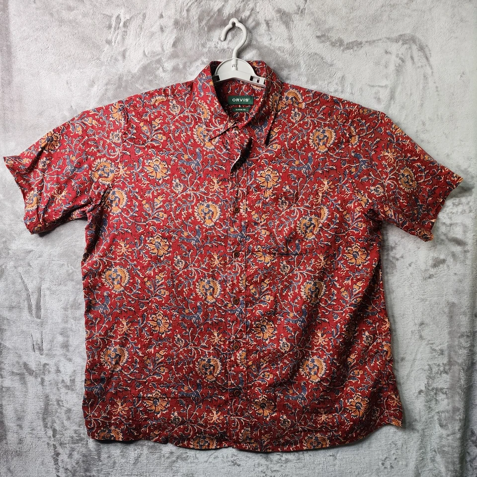 Orvis Classic Fit mezcla de cáñamo para hombre manga corta L abotonada roja Foto 2 de 4