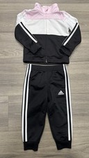 Adidas Toddler Tracksuit Jumpsuit Track Jacket Pants Set Black White Pink 2T