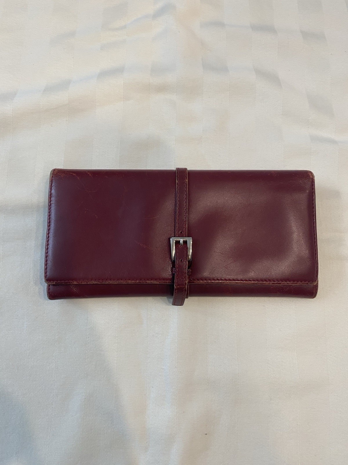 Vintage Prada Bordeaux Leather Bifold Wallet Luxury Maroon Red Designer