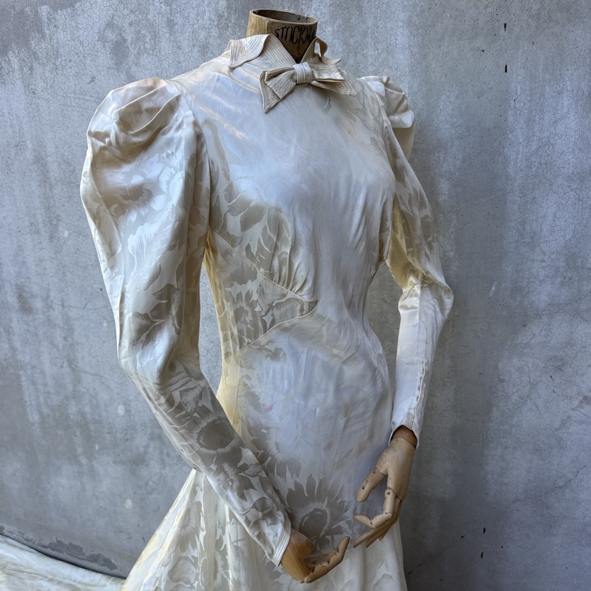 Vintage 1930s Ivory Satin Art Deco Wedding Gown Train Bias Cut