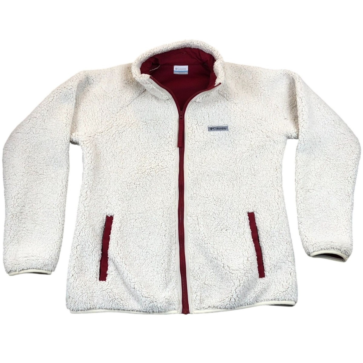 Columbia Womens Sherpa Fleece Full-Zip Jacket Medium White Red