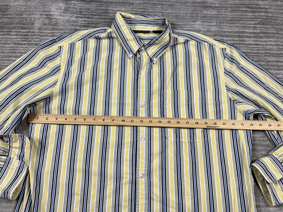 Michael Austin Shirt Mens Large Yellow Striped Button Up Long Sleeve Collared - Image 4 of 4