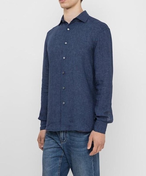 Men Ermenegildo Zegna Shirt Navy Linen 36 / S / 44